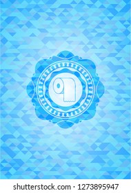 toilet paper icon inside realistic light blue mosaic emblem