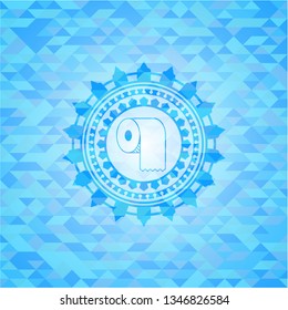 toilet paper icon inside realistic sky blue mosaic emblem