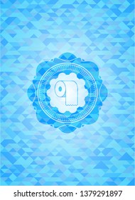 toilet paper icon inside realistic light blue emblem. Mosaic background