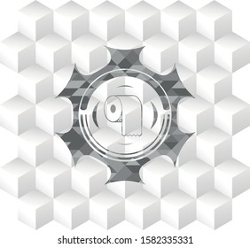 toilet paper icon inside realistic grey emblem with cube white background