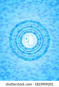 toilet paper icon inside realistic light blue emblem. Mosaic background. 