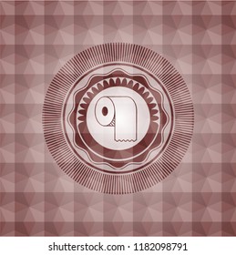 toilet paper icon inside red geometric pattern emblem. Seamless.