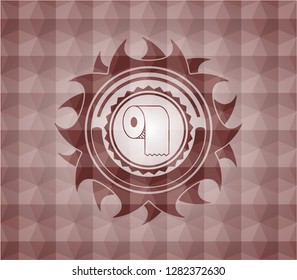 toilet paper icon inside red seamless geometric badge.