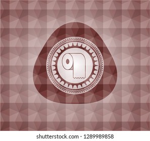 toilet paper icon inside red geometric pattern emblem. Seamless.