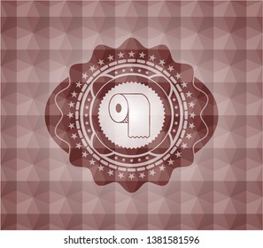 toilet paper icon inside red badge with geometric pattern. Seamless.