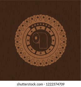 toilet paper icon inside retro style wooden emblem