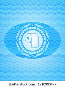 toilet paper icon inside water wave emblem background.