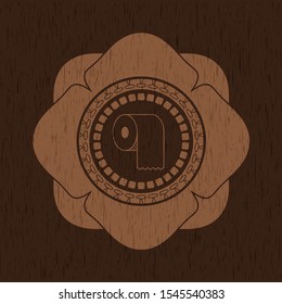toilet paper icon inside wooden emblem. Retro