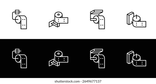 Conjunto de ícones de papel higiênico. Coleção de símbolos de design plano isolada no plano de fundo preto e branco.