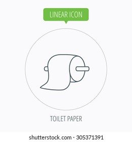 Toilet paper icon. WC hygiene sign. Linear outline circle button. Vector