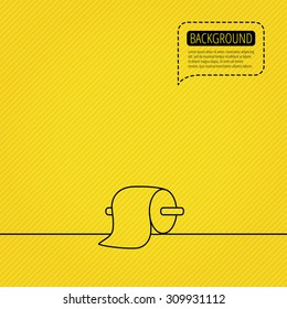 Toilet paper icon. WC hygiene sign. Speech bubble of dotted line. Orange background. Vector