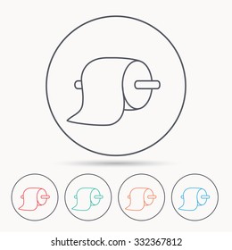Toilet paper icon. WC hygiene sign. Linear circle icons.
