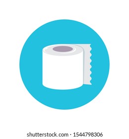 Toilet Paper isolated on blue background. Vector white toilet paper roll sign or icon