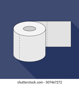 Toilet paper long shadow. Flat vector stock illustration. Isolated on white background