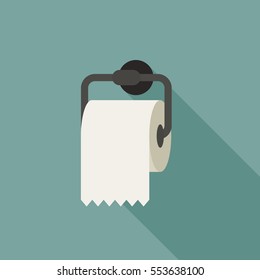 Toilet Paper With Long Shadow In Flat Style.