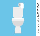 Toilet with toilet paper. Modern white ceramic toilet. Vector illustration