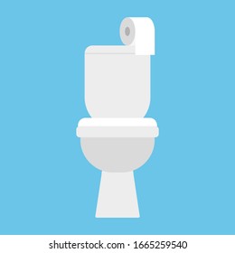 Toilet with toilet paper. Modern white ceramic toilet. Vector illustration