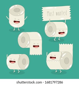 toilet paper most wanted coronavirus COVID-19. Vector illustration coronavirus pandemic.