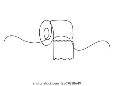 Toilet paper in one continuous line drawing vector illustration