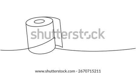 Toilet paper one line continuous drawing. Kitchen towel rolls. Vector illustration