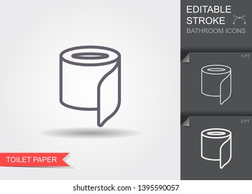 Toilet paper. Outline icon with editable stroke. Linear symbol of the bathroom with shadow