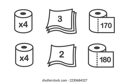 Toilet paper parameters icon set. 