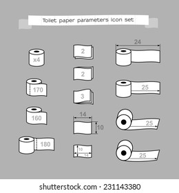 Toilet Paper Parameters Icon Set. Pack Symbols.