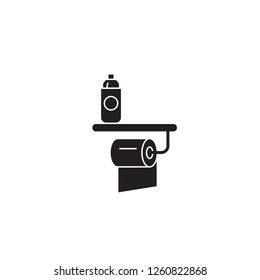 Toilet paper and refresher black vector concept icon. Toilet paper and refresher flat illustration, sign