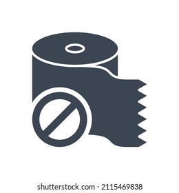 Toilet paper related vector glyph icon. Toilet paper with a prohibition sign. Isolated on white background. Editable vector illustration