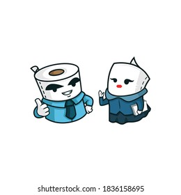 toilet paper roll character employee male and female mascot logo. vector illustration.