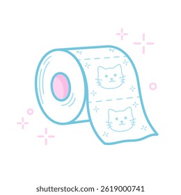 Toilet paper roll, cute kawaii cartoon style drawing, illustration