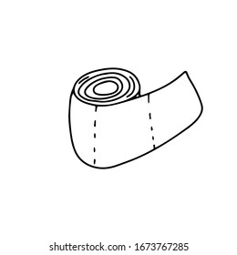 Toilet paper roll in doodle style. Hand drawn vector illustration isolated on white background.  Black ink.