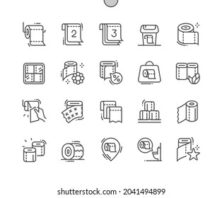 Toilet paper roll. Eco friendly toilet paper. Restroom, household, hygienic, material, scroll. Waste bin. Pixel Perfect Vector Thin Line Icons. Simple Minimal Pictogram