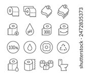 Toilet paper roll editable stroke outline icons set isolated on white background flat vector illustration