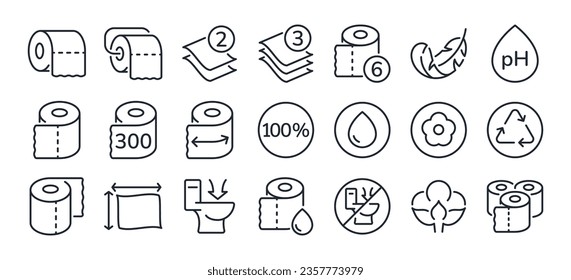 Toilet paper roll editable stroke outline icons set isolated on white background flat vector illustration. Pixel perfect. 64 x 64.