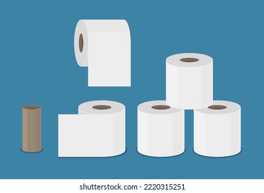 Toilet paper roll flush icon. Vector toilet paper tissue isolated towel flat tape