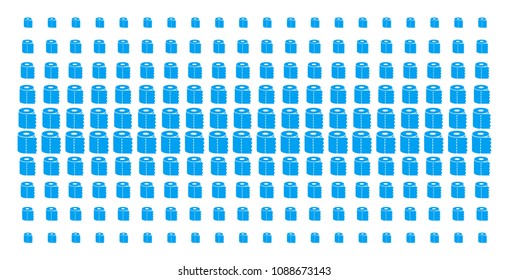 Toilet paper roll icon halftone pattern, designed for backgrounds, covers, templates and abstraction effects. Vector toilet paper roll items organized into halftone grid.