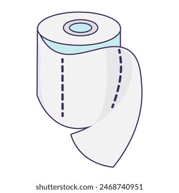 Toilet paper roll icon. Hygienic perforated paper rolled, medical stroked cartoon element for modern and retro design. Simple color vector pictogram isolated on white background