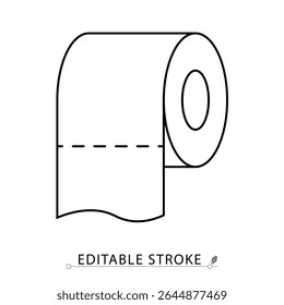 Toilet paper roll icon in minimal linear style. Symbol of hygiene, bathroom essentials, sanitation or restroom. Editable stroke.
