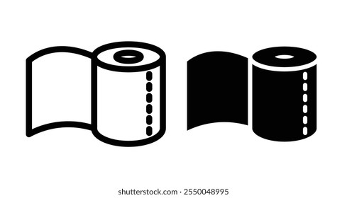 Toilet paper roll Icon set in black filled and line.