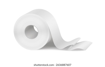 Toilet paper roll illustration, clean white color, hygiene and bathroom. Simple and realistic style. Essential household supply on plain backdrop.