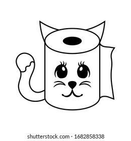 Toilet Paper Roll Like An Emoji. Cat Face. Cheer Clipart For T-shirt, Badge, Doormat, Pillow, Card, Package.