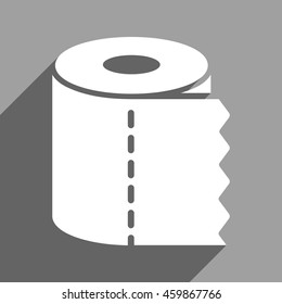 Toilet Paper Roll long shadow vector icon. Style is a flat toilet paper roll white iconic symbol on a gray square background.