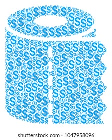Toilet Paper Roll mosaic of american dollars. Vector dollar currency pictograms are combined into toilet paper roll illustration.
