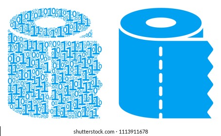 Toilet paper roll mosaic icon of binary digits in random sizes. Vector digital symbols are composed into toilet paper roll mosaic design concept.