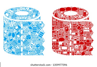 Toilet Paper Roll mosaic icons constructed for bigdata purposes. Vector toilet paper roll mosaics are combined from computer, calculator, connections, wi-fi, network icons into abstract illustration.