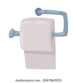 Toilet Paper Roll on Metal Holder Isolated on White Background Vector Illustration