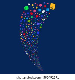 Toilet Paper Roll random fireworks stream. Vector illustration style is flat bright multicolored iconic symbols on a blue background. Object fountain done from scattered icons.