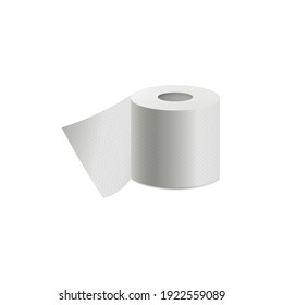 Toilet paper roll with realistic thin paper texture isolated on white background. Single soft hygiene tissue roll for domestic cleaning or bathroom use - vector illustration