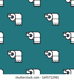 Toilet paper roll seamless pattern. Angular icons of black and white color on green background. Vector illustration. For print, web, fashion fabric, all over print.